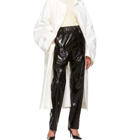 IC COLLECTION Pants - Women’s Black Designer IC Collection straight-leg Glossy Trousers Pants | Sz L